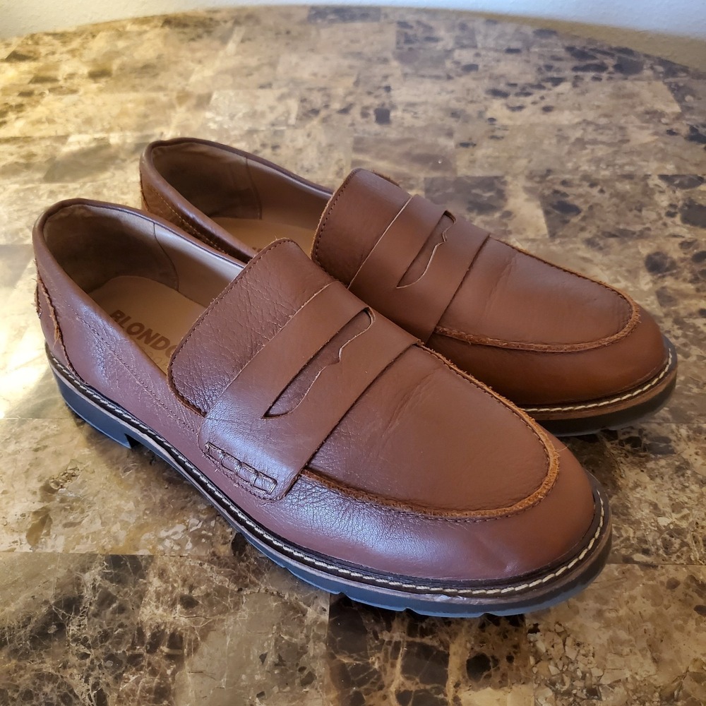 Blondo‎ sz 9.5 Brown Leather Waterproof Penny Loafers classic career casual
